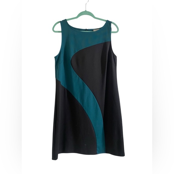 LOFT Black and Blue Sheath Midi Dress Sleeveless Scoop Neck - Picture 1 of 6